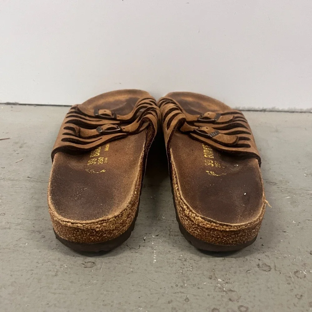 Birkenstock Granada Sandals Unisex M6/W8 Brown Leather Open Toe Slip On Slide - Picture 6 of 8